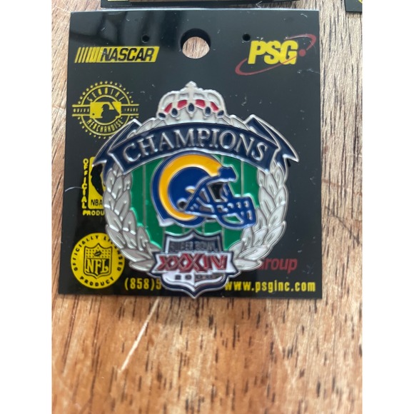 Vintage St Louis Rams Super Bowl XXXIV 2000 Champions Pin Set and Earrings NFL - Picture 3 of 5